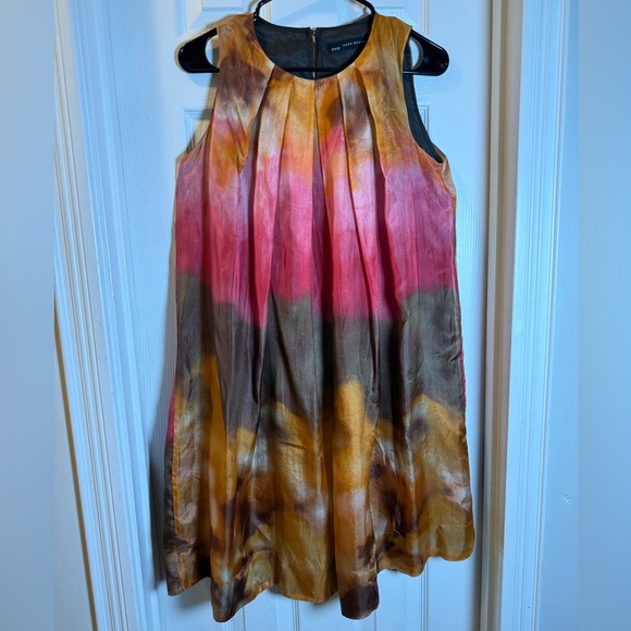 Zara Basic Sleeveless Multicolor Dress 💯% Silk Art To Wear Unique Stand Out - Picture 1 of 9